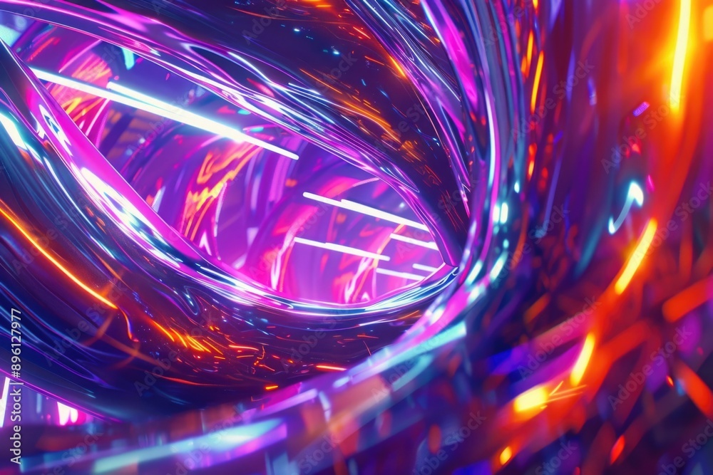 Poster a close-up shot of a bright and vibrant neon colored object, perfect for use in futuristic or sci-fi