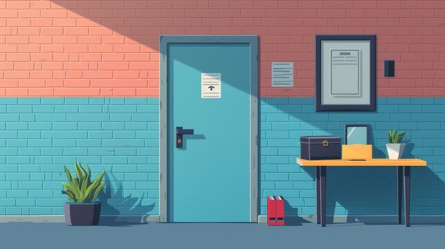 Office door, keycard access system, flat design illustration