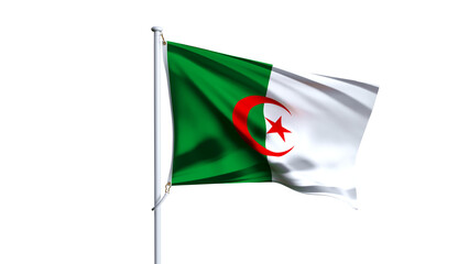 Waving flag of algeria isolated on transparent background.