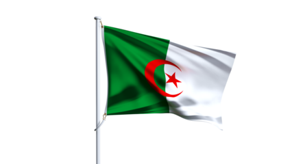Waving flag of algeria isolated on transparent background.