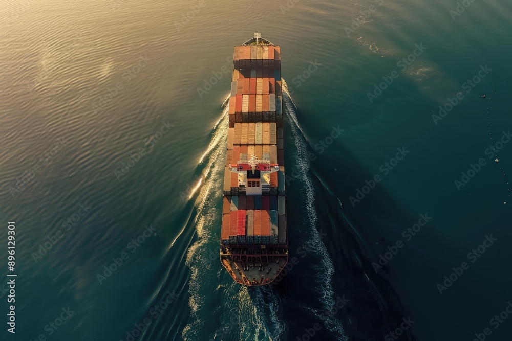 Poster a large container ship sailing across the ocean