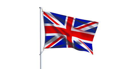 Waving flag of UK isolated on transparent background.