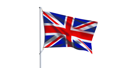 Waving flag of UK isolated on transparent background.