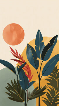 Illustrated boho plants and flowers