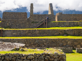 Layers of stone and grass at Machu Picchu.