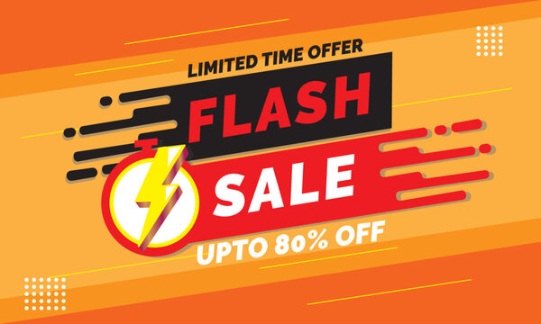 Flash sale promotion. Sale banner with 80 percent off. Special offer limited in time. Get extra discount invitation. Commercial poster, coupon or voucher vector illustration