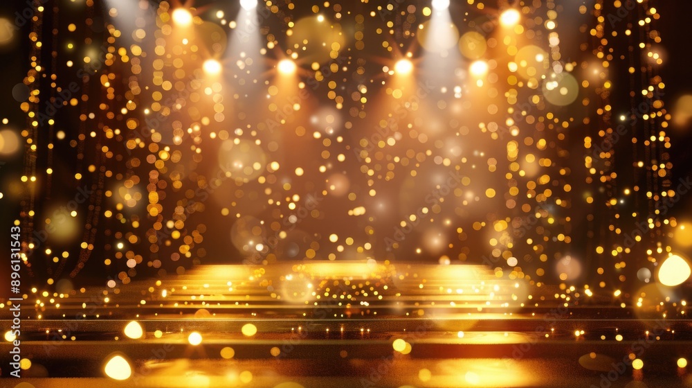 Aufkleber a stage lit up by spotlights and bokeh lights, ready for performance or event