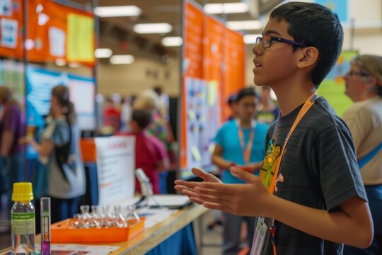 Young Science Prodigy Presents Innovative Experiment at Enthusiastic Science Fair Event
