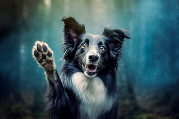 Adorable Border Collie dog giving paw to the camera
