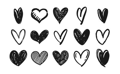Heart doodles collection. Hand drawn hearts for romantic and love design.