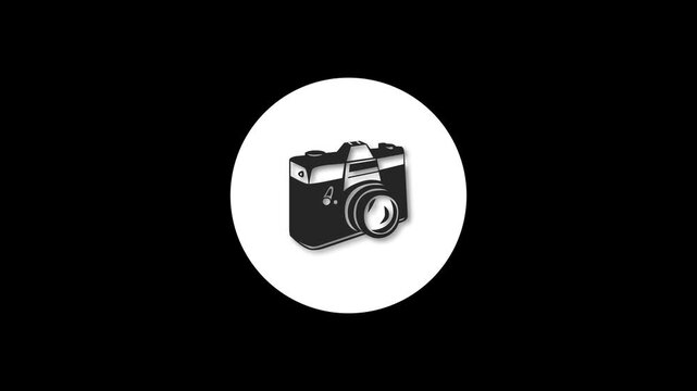 Camera icon white color simple shape circle animation black background
