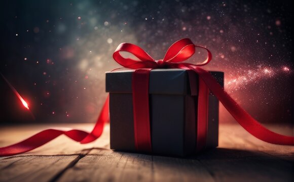 festive background, gift box with red bow