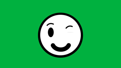 Fototapeta premium black and white winking face expression isolated on green screen