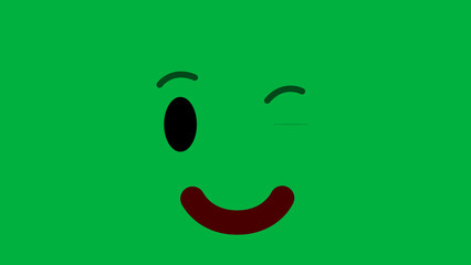 one eye wink expression green background. concept for social media reaction.