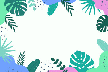 Summer background concept. Tropical leaves - palm, monstera. Vector illustration