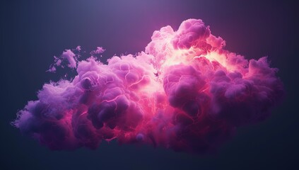 3D Render of Pink and Purple Clouds with Cinematic Lighting on Dark Background, High Resolution Octane Style. Abstract Atmospheric Concept.