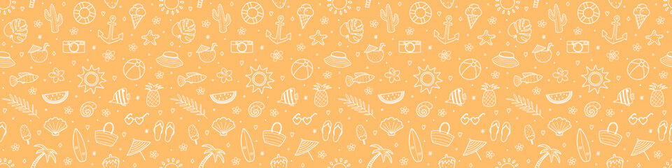 Seamless pattern with hand drawn summer elements. Vector illustration