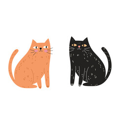 Happy international cat day characters design collection. Set of adorable pet animals. Furry human friends home animals. Flat vector illustration. Cat stickers