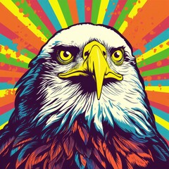 Fototapeta premium Eagle on grunge background with vintage sun rays.