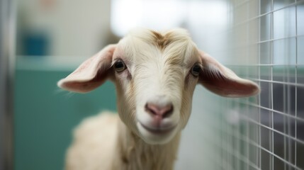 Fototapeta premium Sad goat in a veterinary clinic.