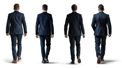 Businessmen walking away, transparent png, isolated on checkered background