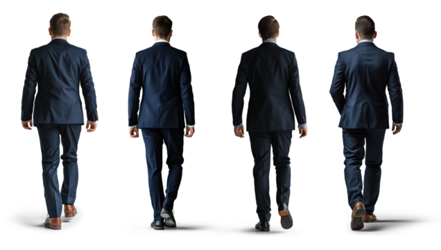 Businessmen walking away, transparent png, isolated on checkered background
