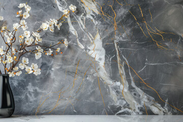 Obraz premium Marble background with flowers for product representation 