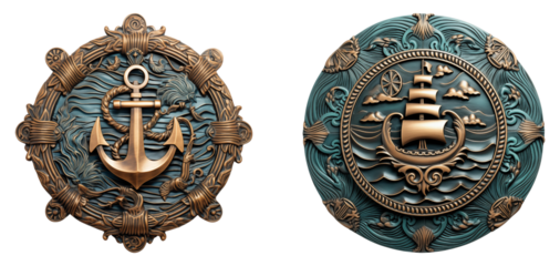 Set of nautical themed metal wall art. Coastal themed decor.