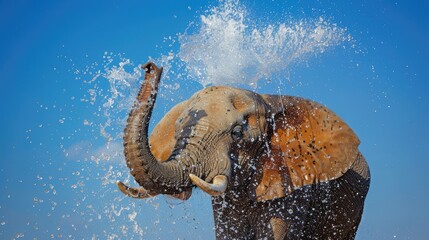 Elephant Enjoying a Refreshing Water Shower