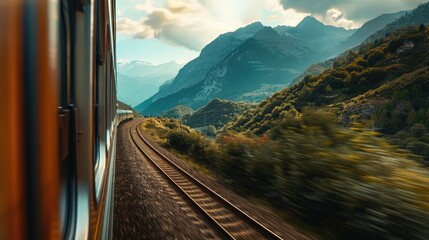 Scenic view from a train window of a mountain range