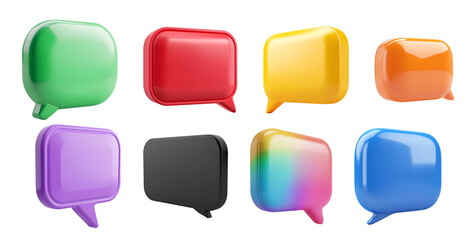 Different Styles of 3D Rendered Speech Bubble Icon Set, Isolated on Transparent Background, PNG