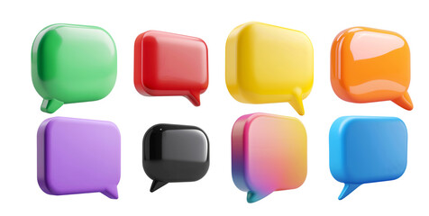 3D Render Collection of Speech Bubble Icons in Different Styles, Isolated on Transparent Background, PNG