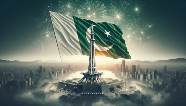 Pakistani Flag wave on Minar-e-Pakistan