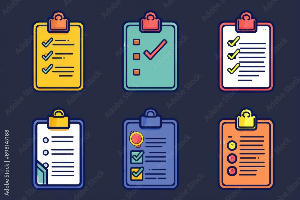 Poster Four clipboards with checklists, ideal for office use or project management