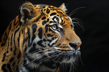 Obraz premium Close-up shot of a tiger's face on a dark background