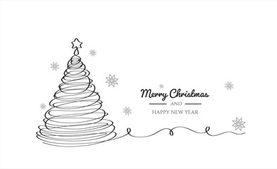 Christmas pine fir tree. Continuous one line drawing. Vector illustration minimalistic design. Abstract hand draw vector. Merry Christmas concept.