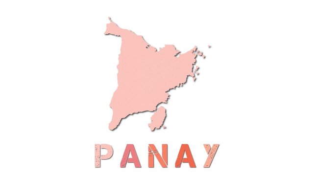 Panay map with paper regions. Animated island map growing from regions and title letters falling down. Artistic 4K animation.