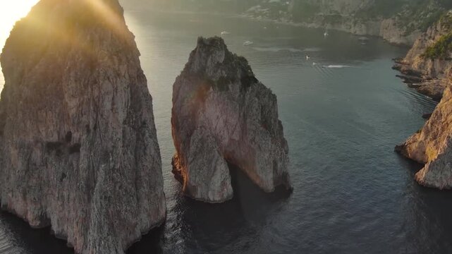 Aerial view of Capri, Italy. The tourist port of Marina Grande. Gulf of Naples.