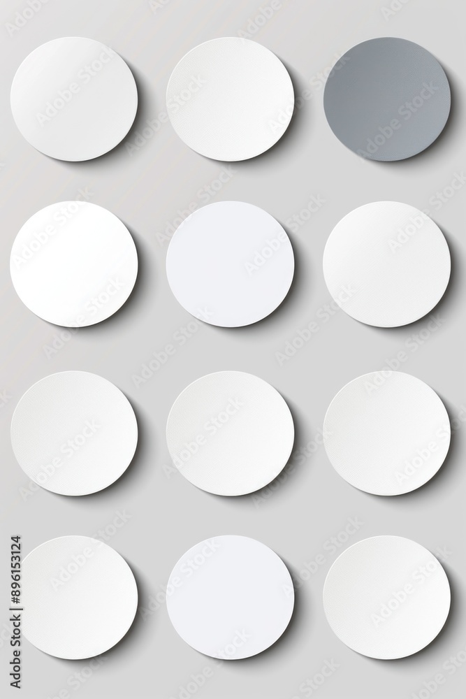 Poster a set of white circles with shadows on a gray background, perfect for design and branding purposes