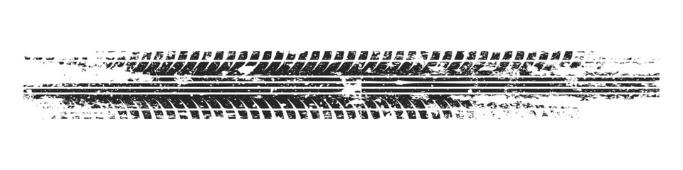 Grunge tire track, wheel braking marks. Truck, car or motorcycle tread pattern silhouette. Auto race, motorsport, speed racing design element. Vector illustration