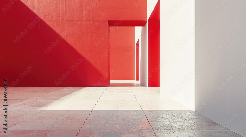 Aufkleber a room with a single red wall and a white floor, suitable for use in interior design or architecture