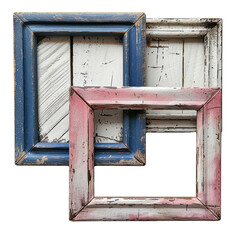 Naklejka premium Set of vintage wooden picture frames in various colors and textures, perfect for showcasing art and photographs.