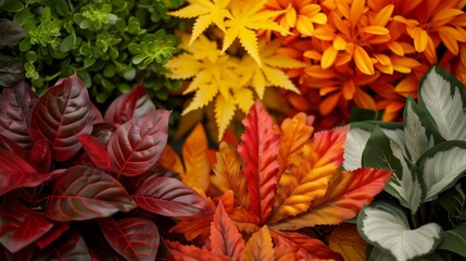 A beautiful autumn garden with a variety of plants and trees