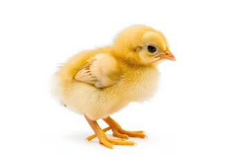 Obraz premium Cute Yellow Chick Standing on a White Background