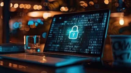 Laptop Displaying Secure Connection Icon With Code