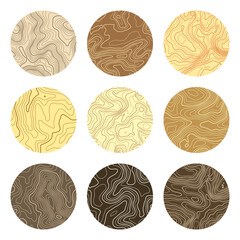 Obraz premium Colorful topographic map with contour lines. Geographic terrain grid, relief height elevation. Ground path pattern. Travel and navigation, cartography design element. Vector illustration