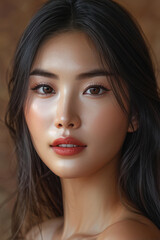 Obraz premium Effortless Beauty: Asian Model Radiates Confidence with Fresh, Radiant Skin. Beautiful Asian Woman with Flawless, Healthy Skin. generative AI