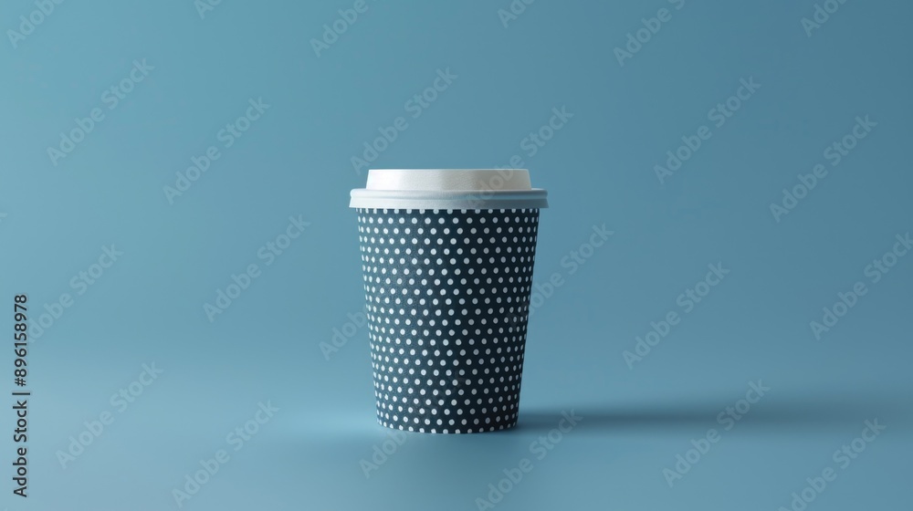 Poster a single serving of coffee in a cup with a lid on a bright blue background