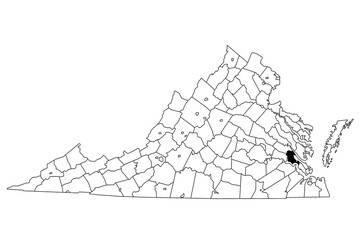 Map of James City County in Virginia state on white background. single County map highlighted by black colour on Virginia map. UNITED STATES, US