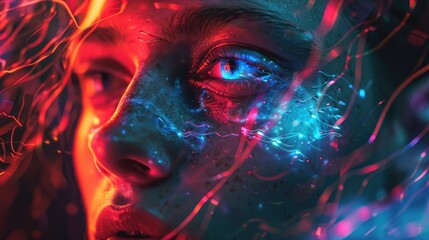 Digital portrait of a person with neon light effects